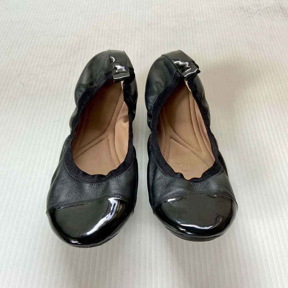 Susina Black Leather Patent Cap Toe Ballet Flats Womens 11M